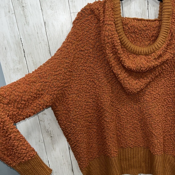 POL Popcorn Hoodie Pullover Sweater Pocket Adjustable Strings Large Rust Orange - Picture 6 of 7